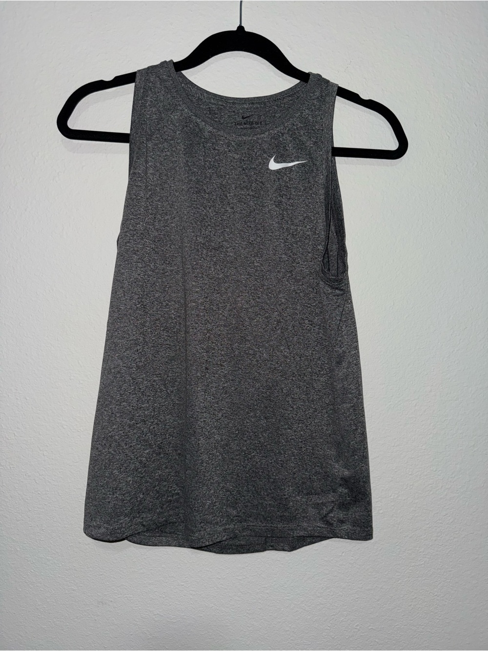 Nike Women's Dark Heather Gray Athletic Tank with White Swoosh